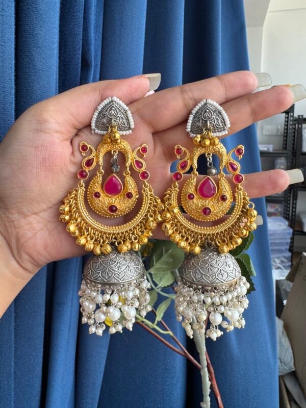 Malika Golden Brass Jhumka - Ruby