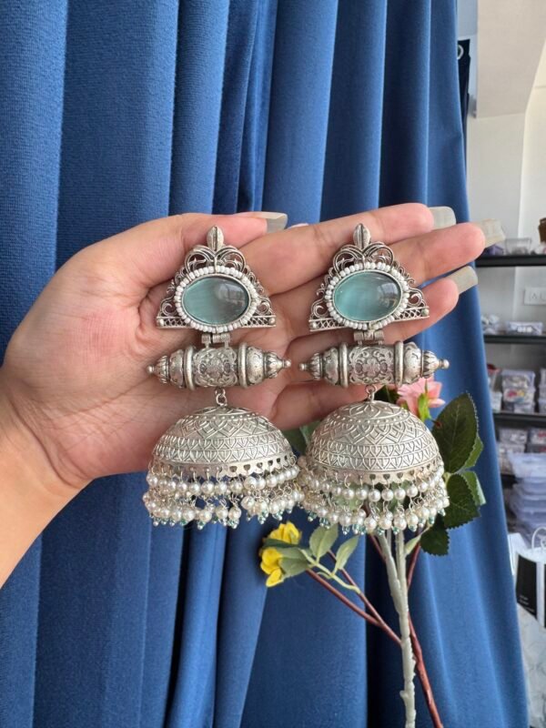 Vidya Brass Jhumka - Mint Green