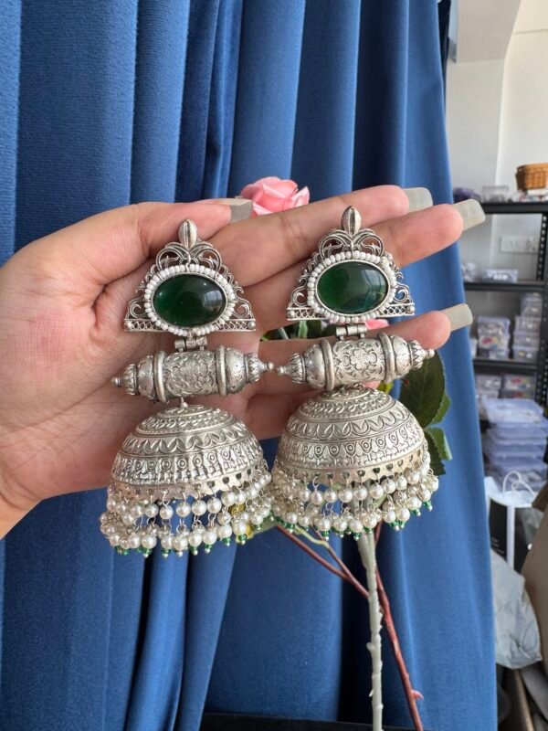 Vidya Brass Jhumka - Dark Green