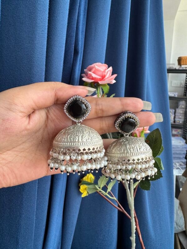 Rubeena Brass Jhumka - Black