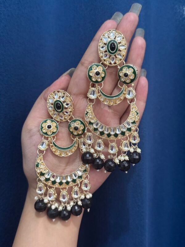 Dipali Kundan Earrings - Black