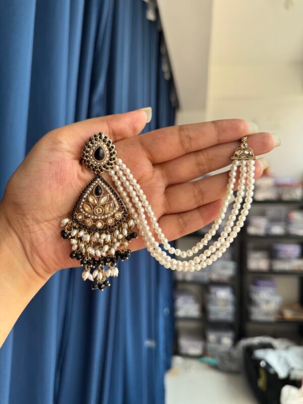 Gautami Premium Earrings With Kaan Chain - Black