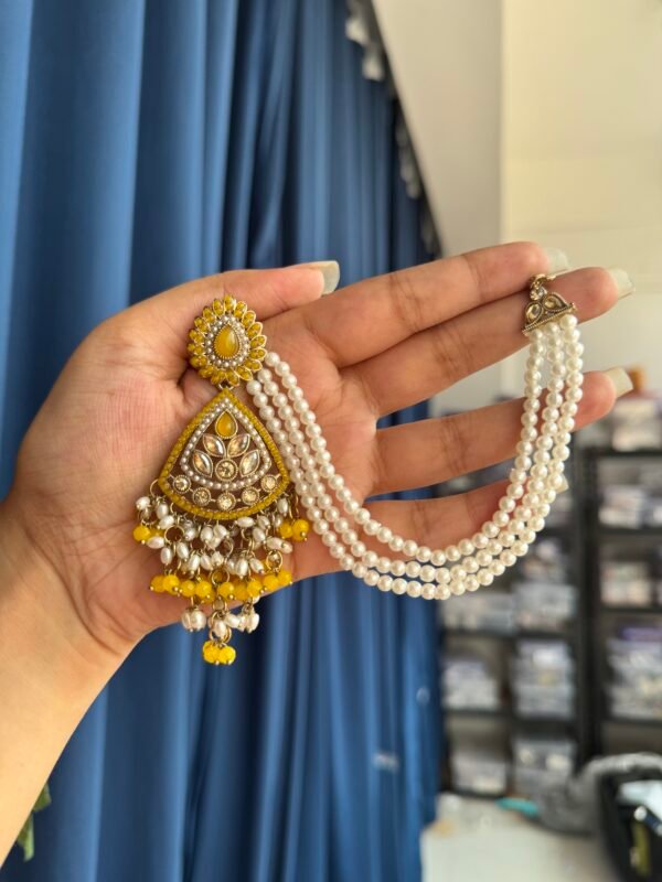 Gautami Premium Earrings With Kaan Chain - Yellow
