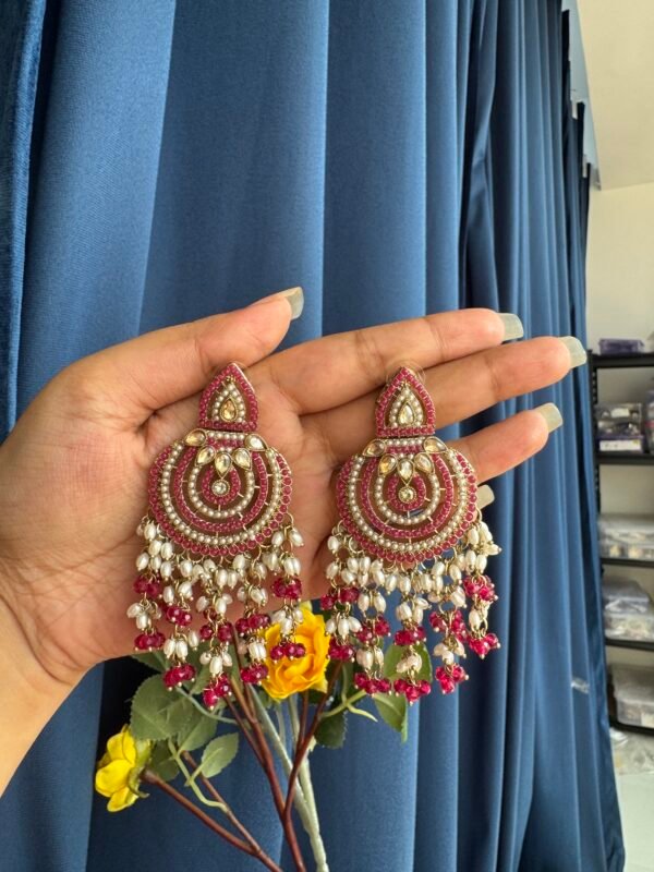 Disha Premium Earrings - Dark Pink