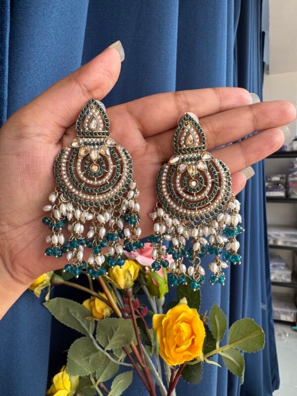 Disha Premium Earrings - Teal Green