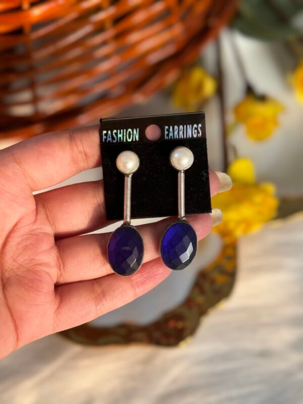 Long Blue Brass Earrings