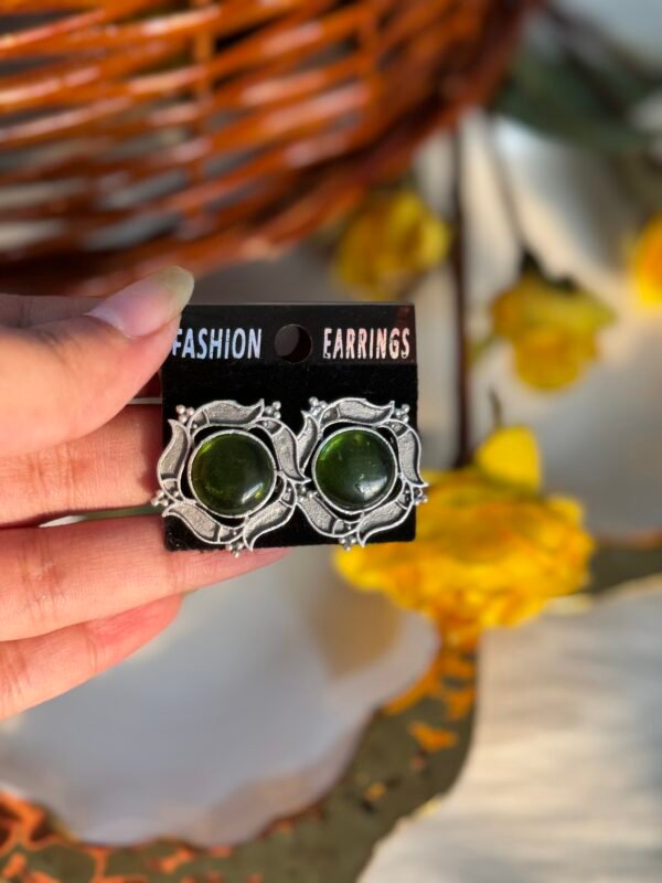 Brass Stone Studs -Mehendi Green