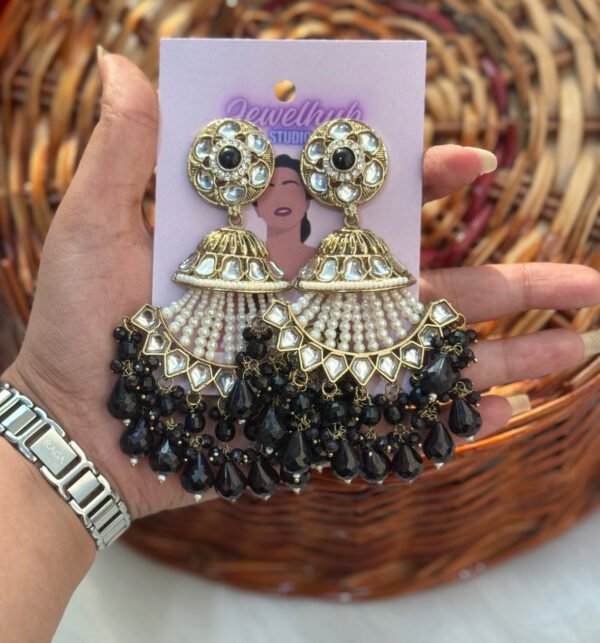Raveena Kundan Earrings - Black