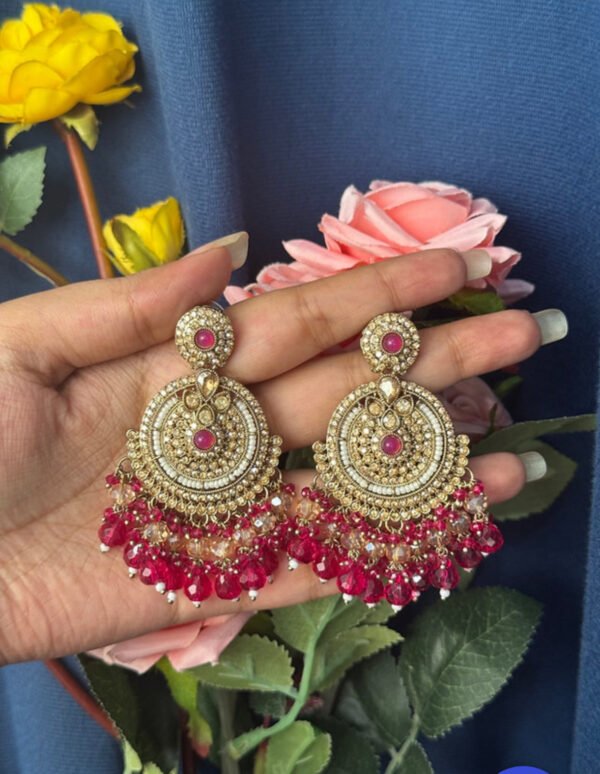 Arushi Kundan Earrings - Dark Pink
