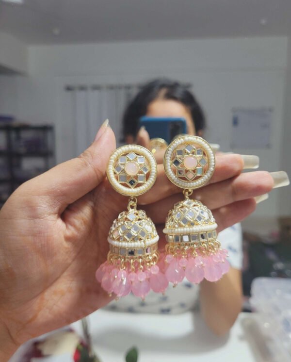 Avantika Mirror Jhumka - Pink