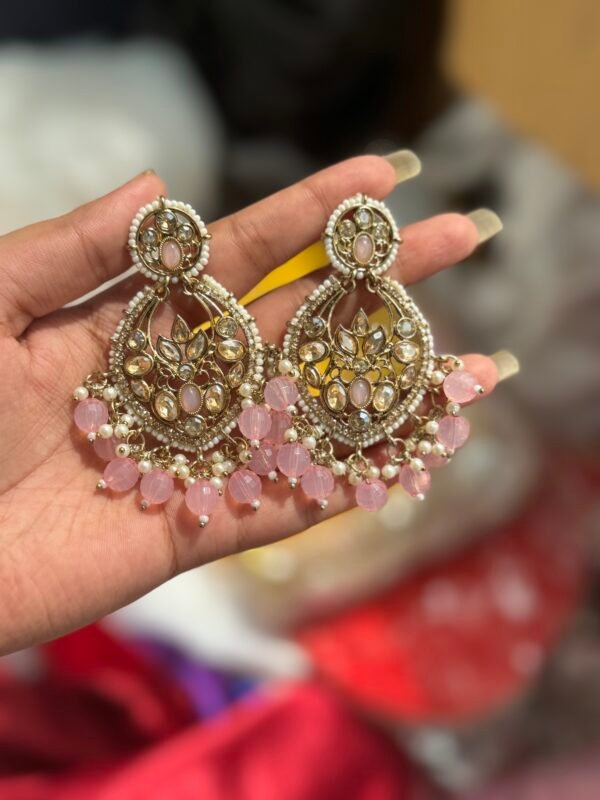 Kanchan Kundan Earrings - Light Pink