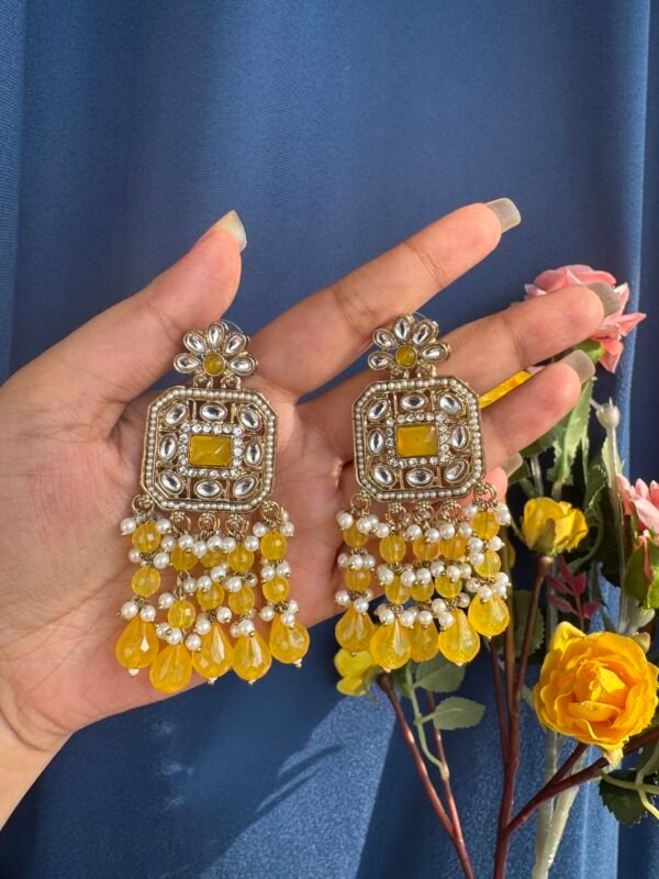 Samia Premium Lightweight Kundan Earrings - Yellow
