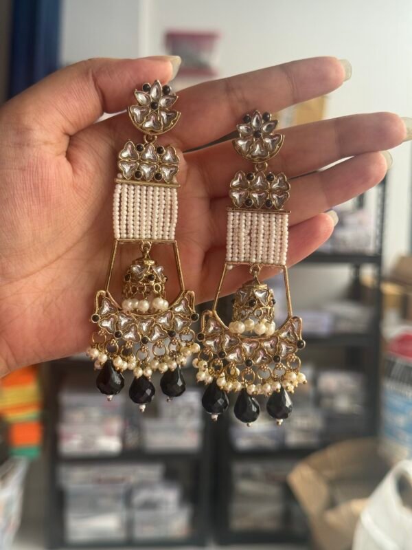 Ayesha Unique Long Earrings - Black