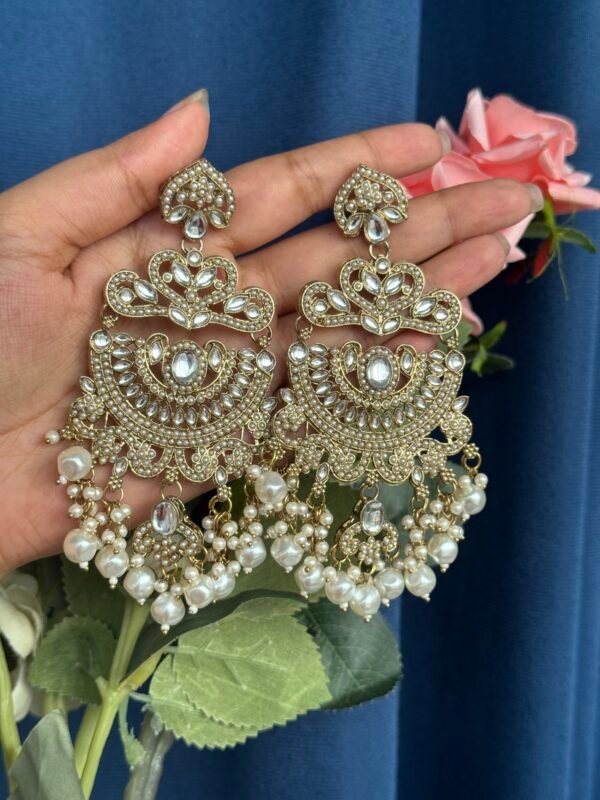 Saloni Premium Kundan Earrings - White