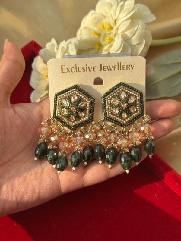Alfiya Premium Earrings - Dark Green