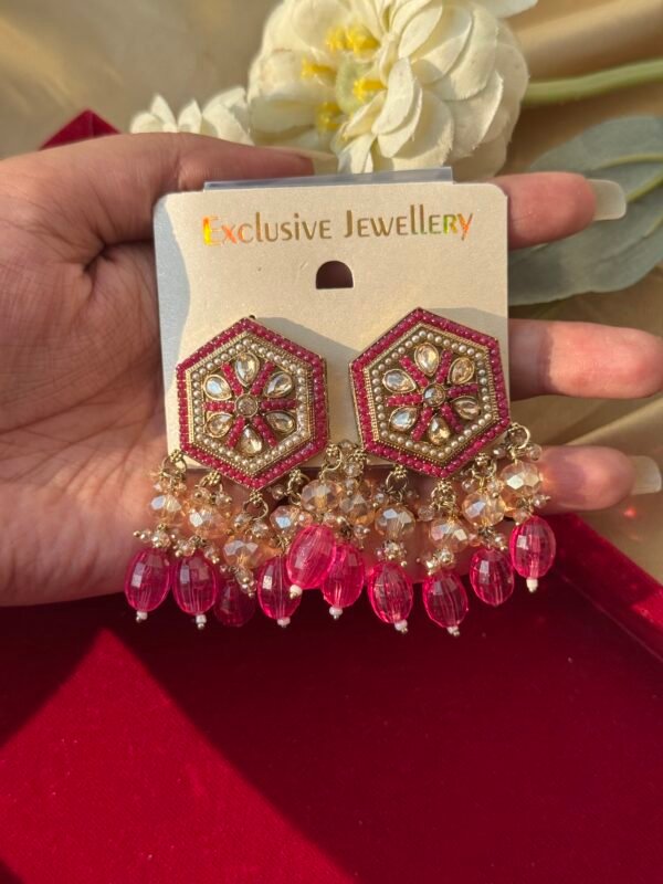Alfiya Premium Earrings - Dark Pink
