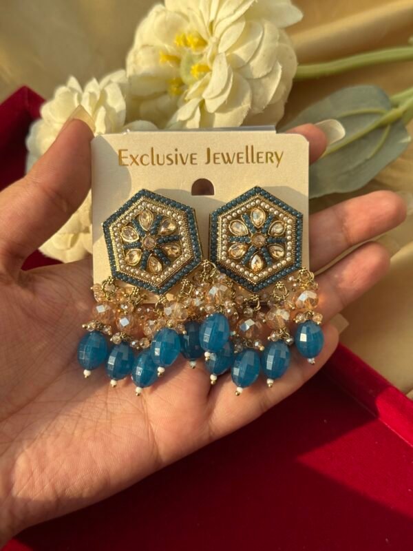 Alfiya Premium Earrings - Teal Blue