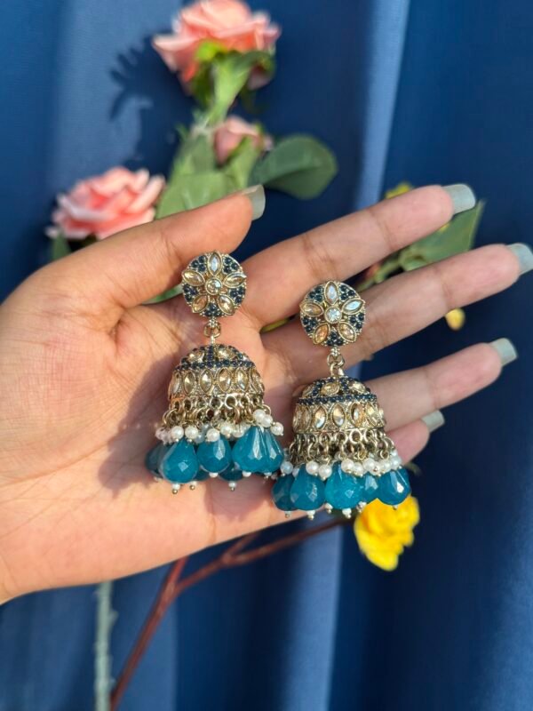 Aleena Premium Jhumka - Teal Blue