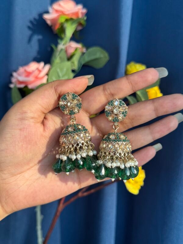 Aleena Premium Jhumka - Dark Green