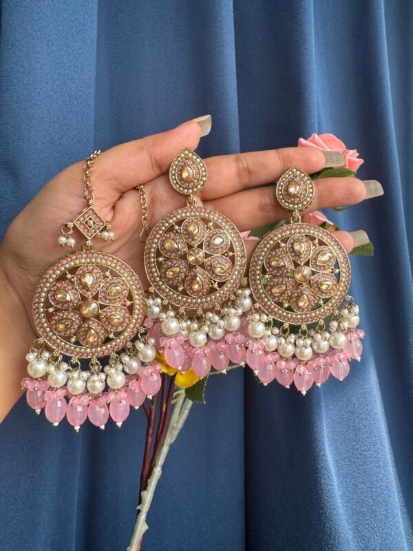 Bhavika Kundan Earrings and  - Light Pink
