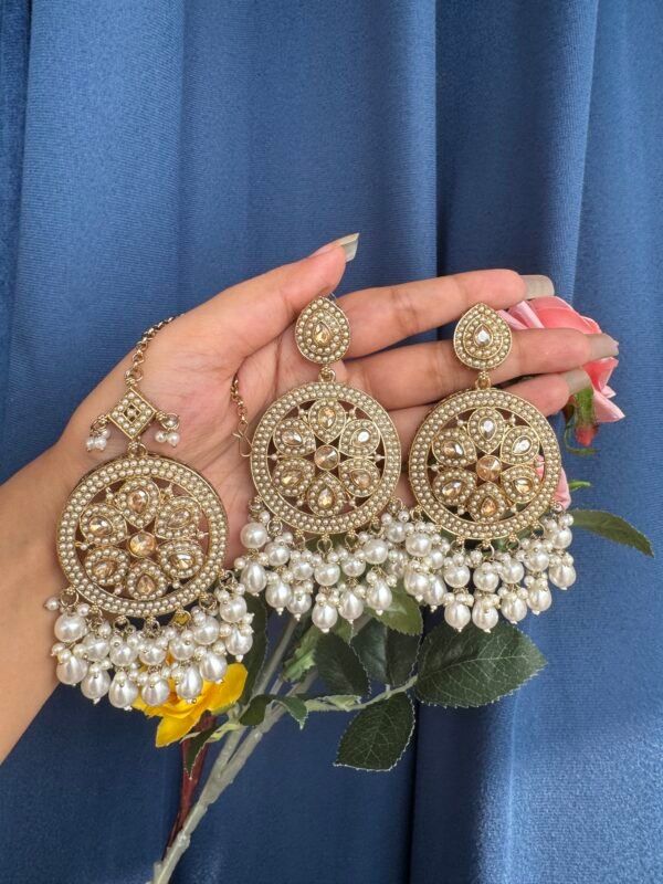 Bhavika Kundan Earrings and Mangtika- White