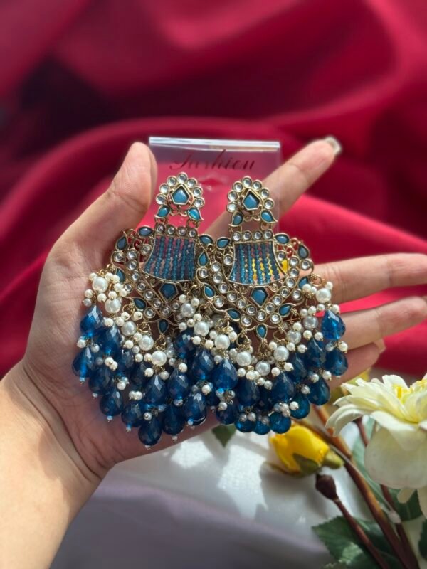 Ishani Crystal Earrings - Teal Blue