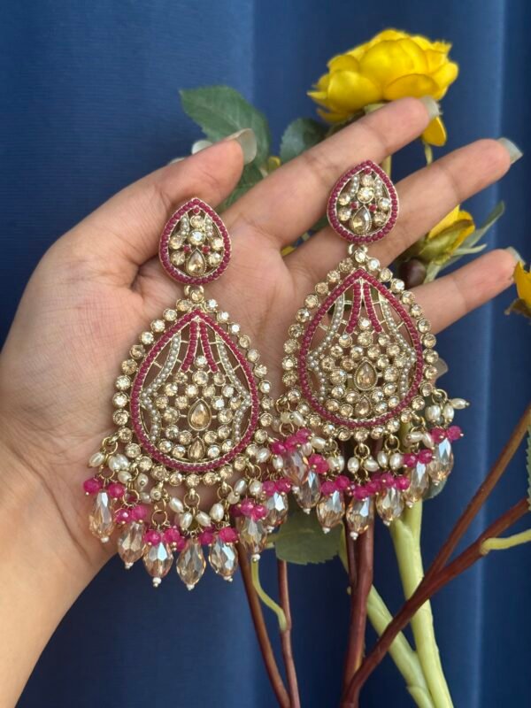 Ridhima Kundan Earrings - Dark Pink