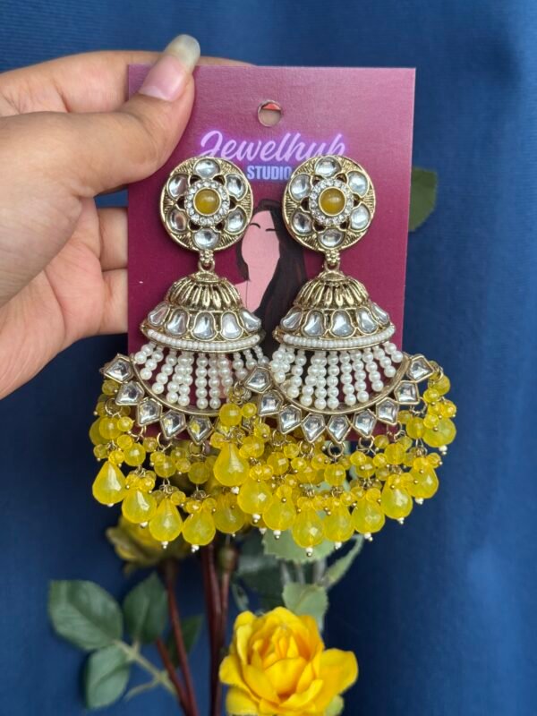 Raveena Kundan Earrings - Yellow