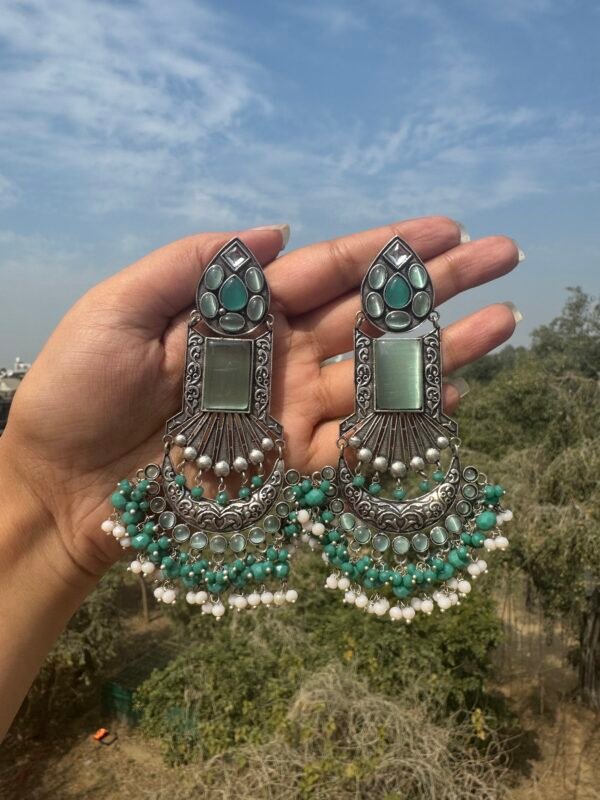 Khushi Brass Chandbali - Mint Green
