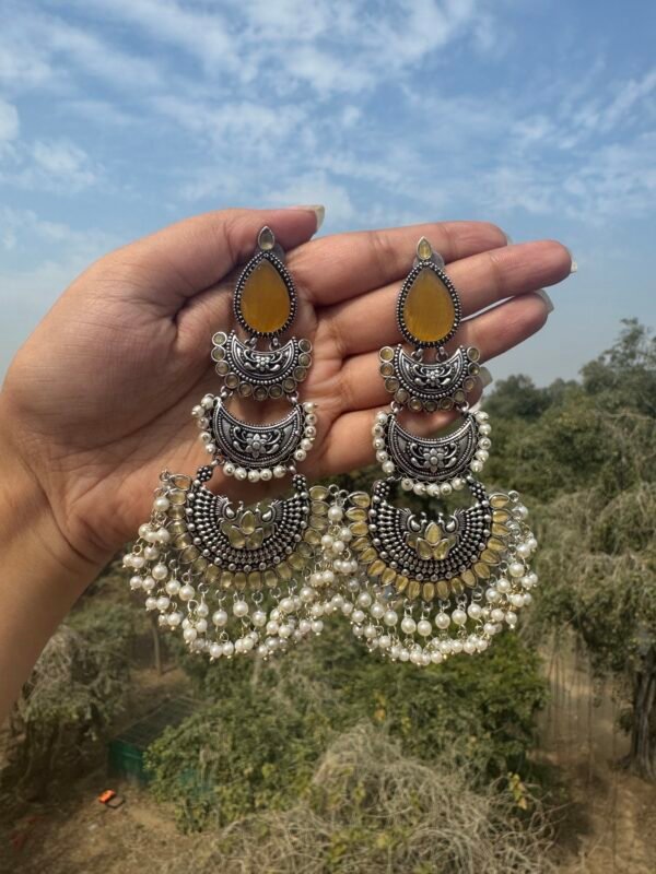 Vidisha Brass Long Stone Earrings - Yellow