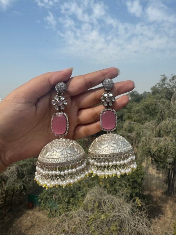 Apoorva Brass Jhumka - Light Pink