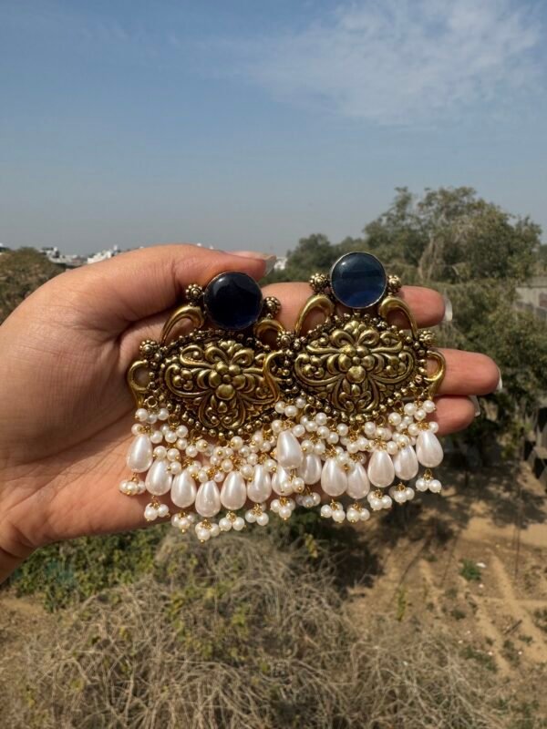 Vidya Golden Brass Chandbali - Blue