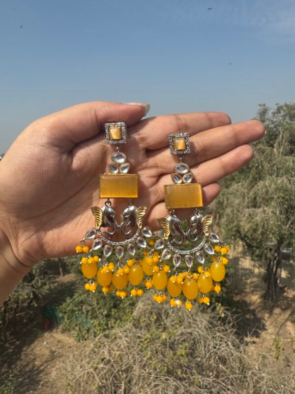 Ganesha Brass Earrings - Yellow
