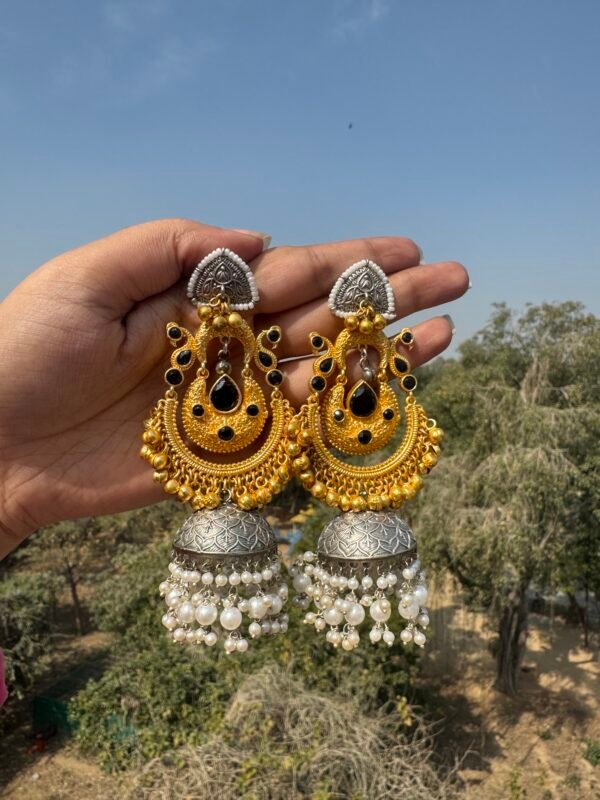 Malika Golden Brass Jhumka - Black