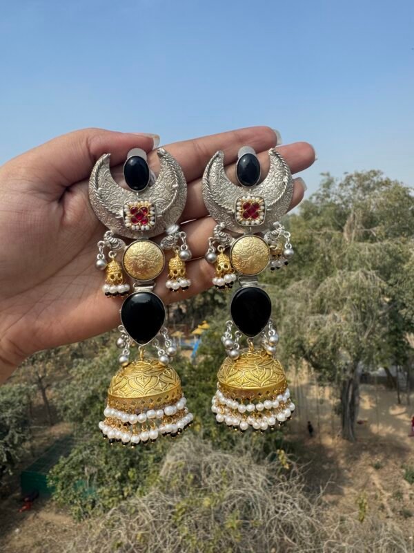 Ameesha Oversized Brass Earrings - Black