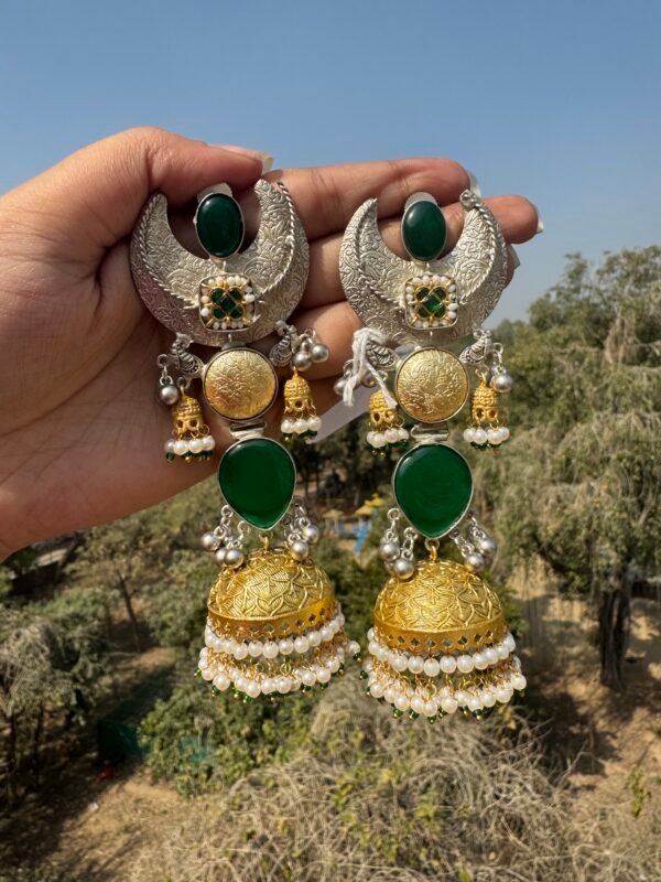 Ameesha Oversized Brass Earrings - Green