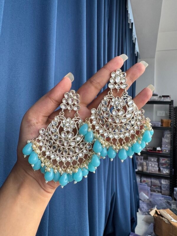 Kundan Chandbali - Light Blue