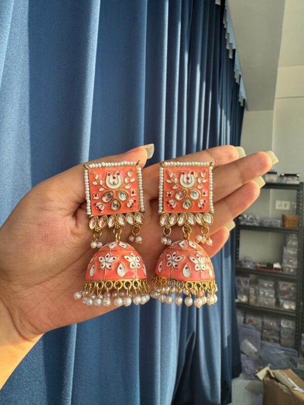 Meenakari Jhumka - Orange
