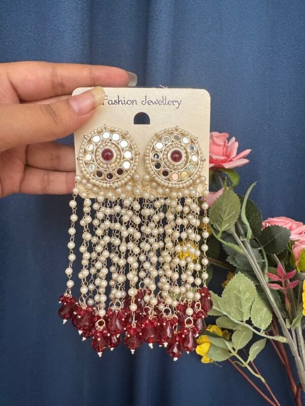 Maheera Long Kundan Earrings - Red