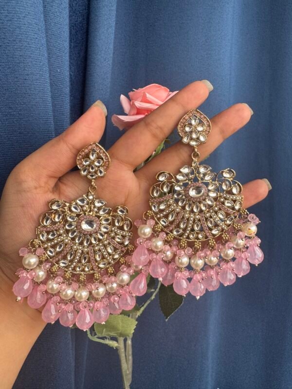 Aadya Kundan Earrings - Light Pink
