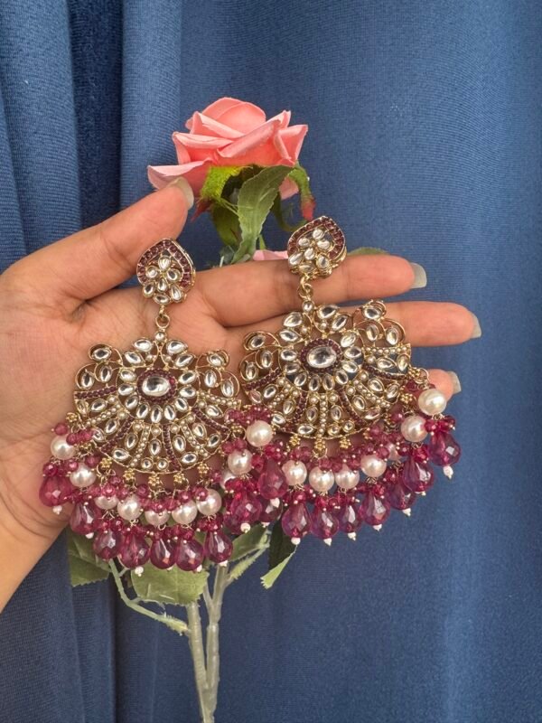 Aadya Kundan Earrings - Wine