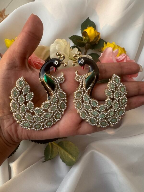 Vaishali Unique Peacock Earrings - Mint Green