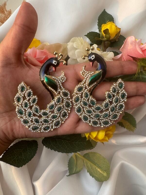 Vaishali Unique Peacock Earrings - Dark Green