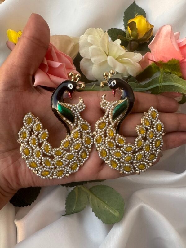 Vaishali Unique Peacock Earrings - Yellow