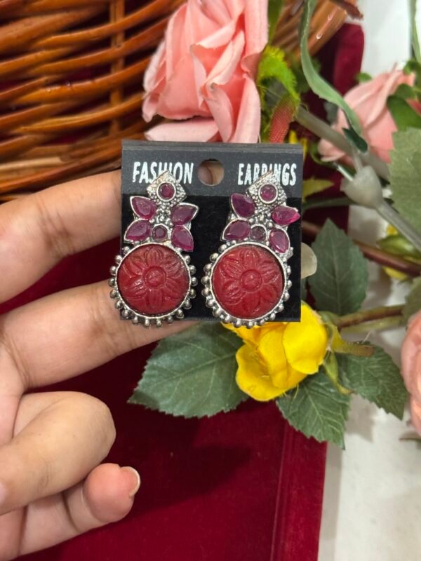 Carved Earrings - Red