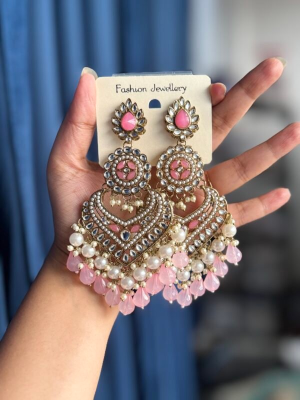 Hansika Kundan Earrings - Light Pink