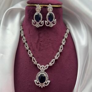 Jaspreet Premium American Diamond Set – Dark Blue