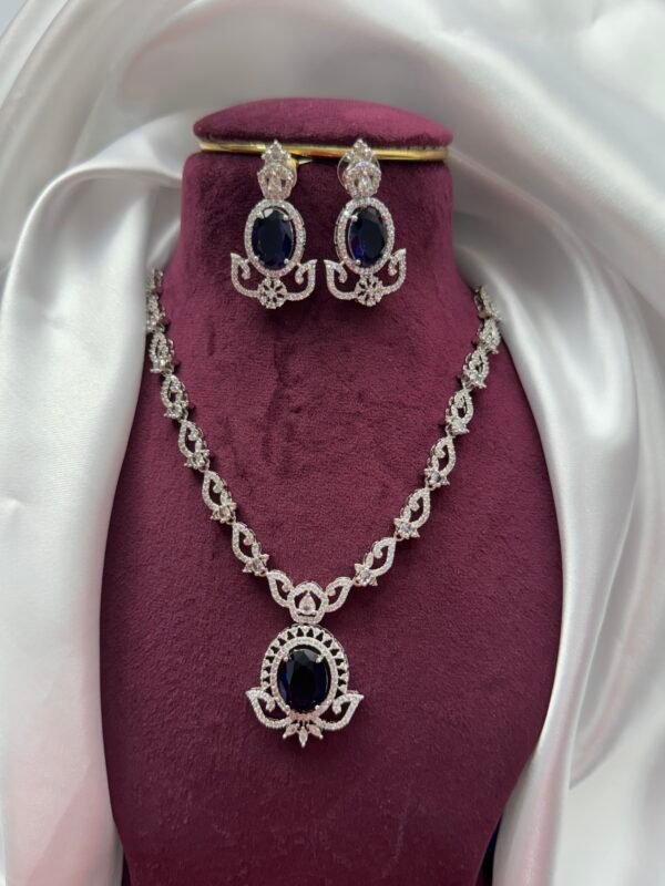Jaspreet Premium American Diamond Set - Dark Blue