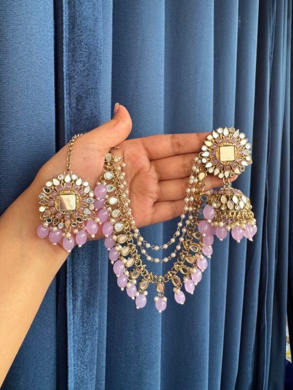 Nirali Kundan Earrings With Mangtika - Lavender
