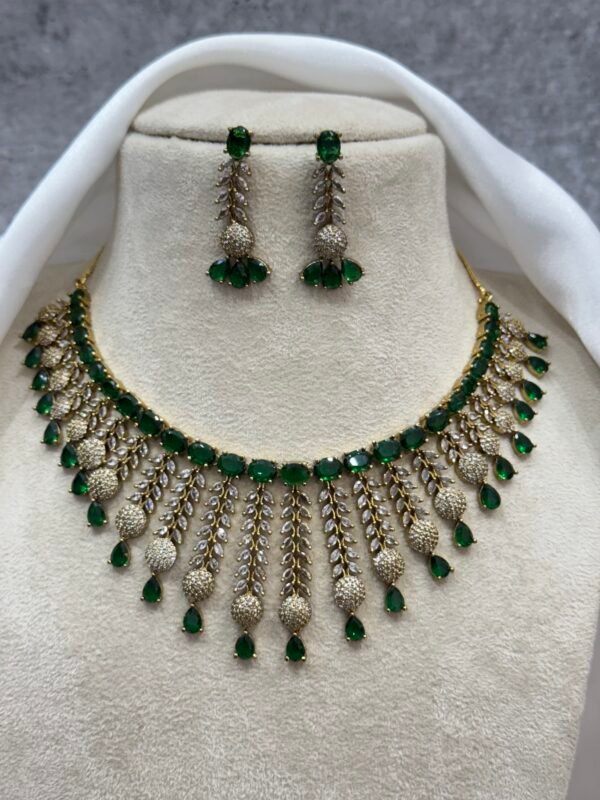 Shelly Premium Sleek American Diamond Set - Mehendi Polish (Dark Green)